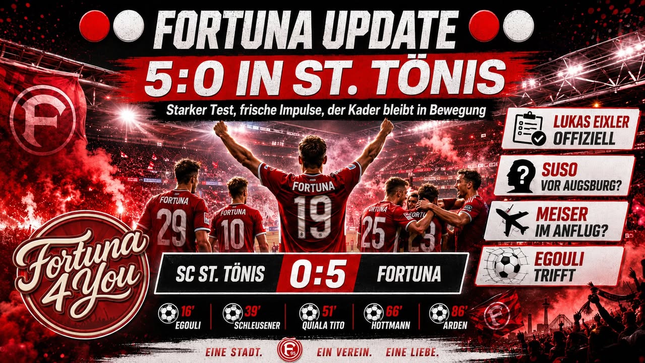 5:0 in St. Tönis: Fortuna bleibt im Testmodus sauber – aber…